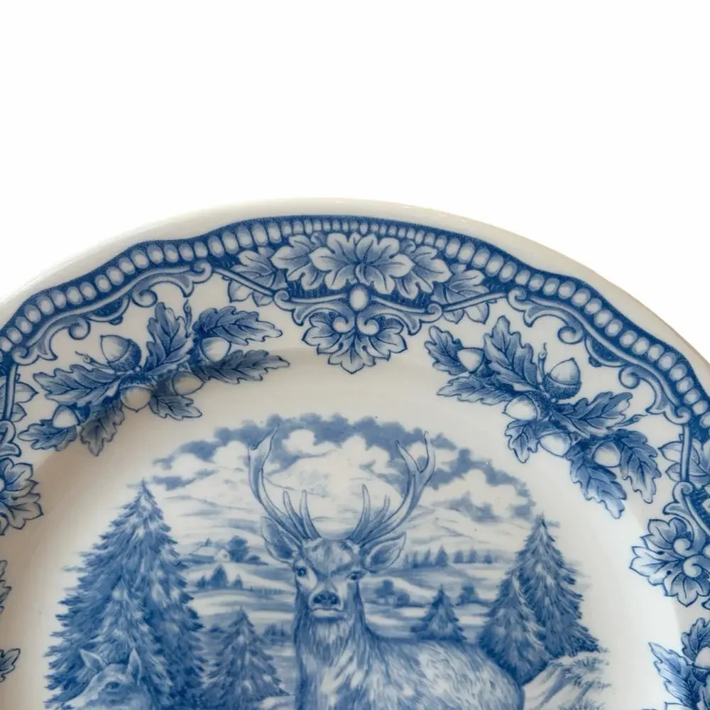 Royal Stafford Homeland STAG Dinner Plates 11in Set of 4 Blue Thanksgiving NEW